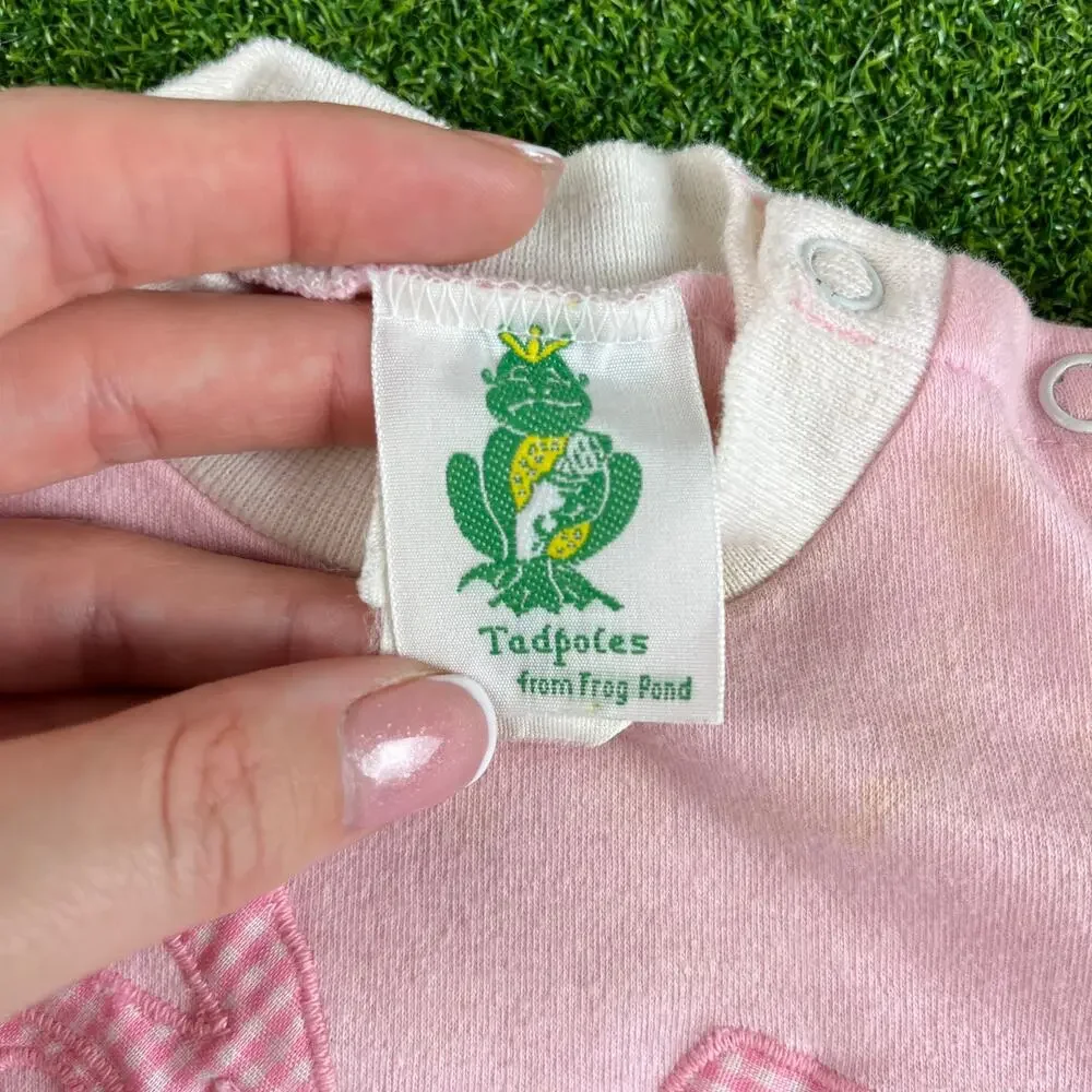 Vintage 1990s Tadpoles Baby Girl Teddy Bear Pink Romper Sz 6M
